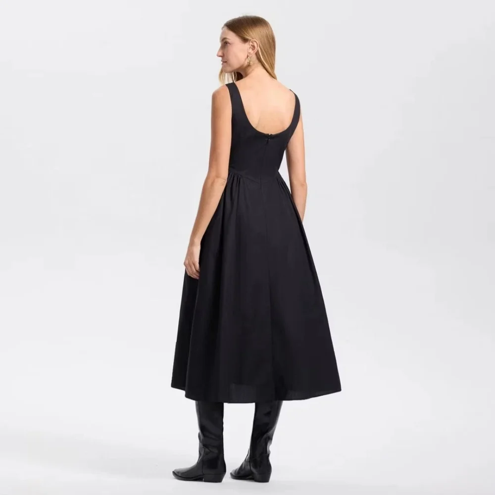 NWT Black Cap Sleeve Gathered Waist Midi Dress Size XXL